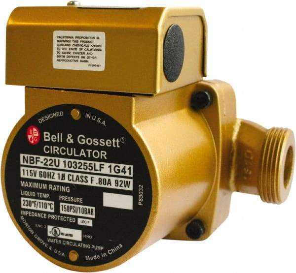 Bell & Gossett - 0.05 hp, 1 Phase, Bronze Housing, Noryl Impeller, Inline Circulator Pump - 115/230V Volt, 60 Hz Hz, 125 Max psi, 120V Motor - Best Tool & Supply