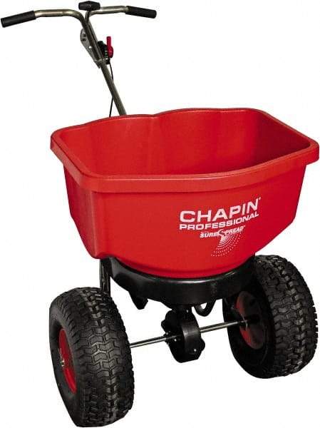 Chapin - 100 Lb Stainless Steel Walk Behind Broadcast Landscape Spreader - 14" Pneumatic Wheels - Best Tool & Supply