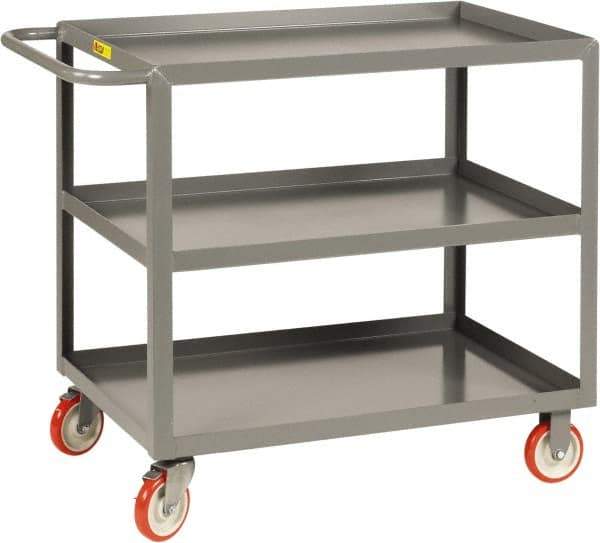 Little Giant - 1,200 Lb Capacity, 30" Wide x 48" Long x 35" High Service Cart - 3 Shelf, Steel, 2 Rigid/2 Swivel Casters - Best Tool & Supply