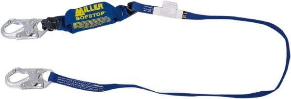 Miller - 6' Long, 310 Lb Capacity, 1 Leg Locking Snap Hook Harness Shock Absorbing Lanyard - 1-1/2" Diam, Nomex/Kevlar Webbing, Locking Snap Hook Anchorage Connection - Best Tool & Supply