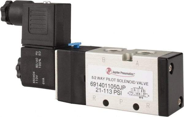 PRO-SOURCE - 1/4", 5/2 Way Single Stacking Solenoid Valve - 110 VAC, 0.98 CV Rate, 2.6" High x 5.12" Long - Best Tool & Supply