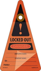 NMC - 7" High x 4" Long, LOCKED OUT - DANGER - EMPLOYEE NAME ___ COMPANY NAME ___ID#___PHONE#___, English Safety & Facility Lockout Tag - Tag Header: Danger, 1 Side, Orange Unrippable Vinyl - Best Tool & Supply