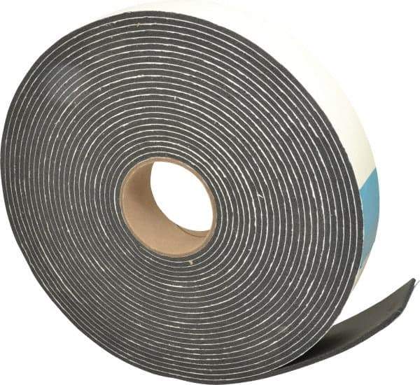 Made in USA - 3/16" Thick x 2" Wide x 45' Long Black Closed Cell PVC Foam Rubber Roll - Stock Length, Adhesive Back, 13 Lb/Cu Ft Density, -20°F to 130°F - Best Tool & Supply