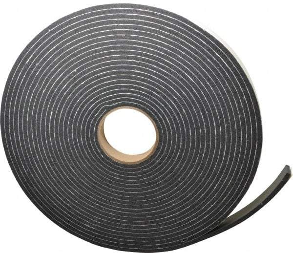 Made in USA - 1/4" Thick x 1" Wide x 45' Long Black Closed Cell PVC Foam Rubber Roll - Stock Length, Adhesive Back, 13 Lb/Cu Ft Density, -20°F to 130°F - Best Tool & Supply