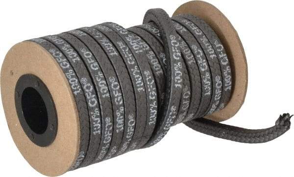 Made in USA - 1/4" x 19.7' Spool Length, 100% GFO Fiber Compression Packing - 1,900 Max psi, -400 to 550° F, Dark Gray - Best Tool & Supply