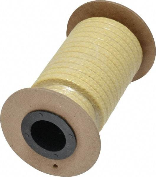 Made in USA - 1/4" x 12' Spool Length, TFE/Aramid Compression Packing - 5,000 Max psi, -100 to 500° F, Yellow - Best Tool & Supply