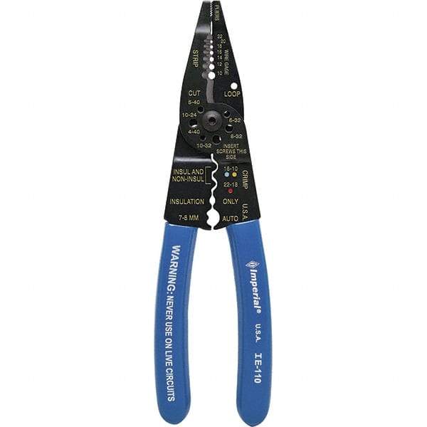 Imperial - 10 to 22 AWG Capacity Wire Stripper/Cutter/Crimper - 8-1/4" OAL, Hardened Steel with Cushion Grip Handle - Best Tool & Supply