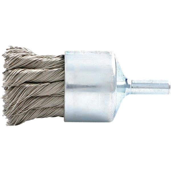 Brush Research Mfg. - 1.13" Brush Diam, Knotted, End Brush - 1/4" Diam Steel Shank, 20,000 Max RPM - Best Tool & Supply