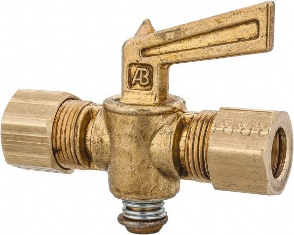 Parker - 3/8" Tube, Compression Pipe to Compression Pipe Drain Cock & Shutoff Valve - 3/8-18 Thread, 30 Max psi - Best Tool & Supply