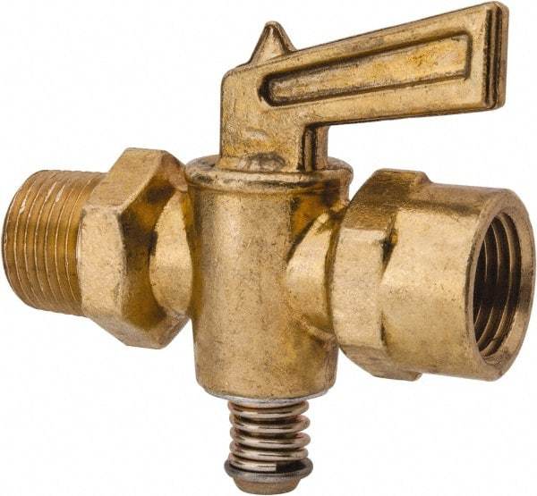 Parker - 3/8" Pipe, Female Pipe to Male Pipe Drain Cock & Shutoff Valve - 3/8-18 Thread, 30 Max psi - Best Tool & Supply