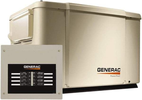 Generac Power - 1 Phase LP & NG Air Cooled Standby Power Generator - 120/240 V, 7.5 (LP) & 6 (NG) kW, OHV, Bisque Aluminum Enclosure, Use 51.6 (LP) & 117 (NG) to Fuel - Best Tool & Supply