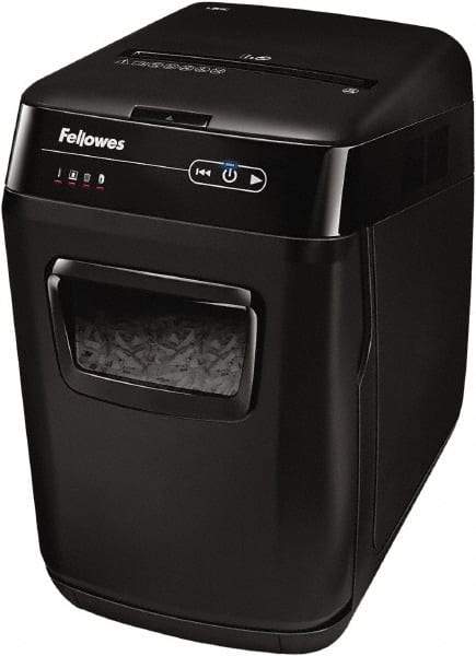 FELLOWES - 5/32 x 1-1/2" Strip, 130 Sheet Automatic, 8 Sheet Manual Sheet Cross Cut Auto Feed Shredder - 20" Long x 13-5/8" Wide x 21-3/8" High, Level 3 Security, 85 Gal Wastebasket - Best Tool & Supply