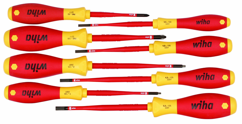 Insulated Slim Integrated Insulation 8 Piece Screwdriver Set Slotted 3.5; 4; 4.5; 5.5; Phillips #1 & 2; Square #1 & 2 - Best Tool & Supply