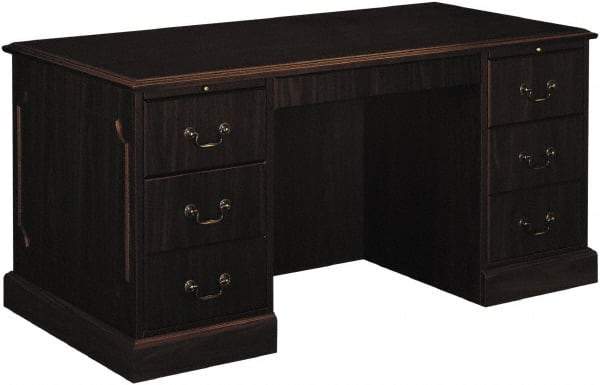 Hon - High Pressure Laminate Double Pedestal Desk with Center Drawer - 60" Wide x 30" Deep x 29-1/2" High, Mahogany - Best Tool & Supply