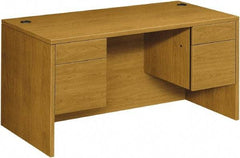 Hon - Woodgrain Laminate Double Pedestal Desk - 60" Wide x 30" Deep x 29-1/2" High, Harvest - Best Tool & Supply