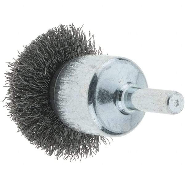 Tru-Maxx - 1-1/2" Brush Diam, Crimped, Flared End Brush - 1/4" Diam Steel Shank, 20,000 Max RPM - Best Tool & Supply