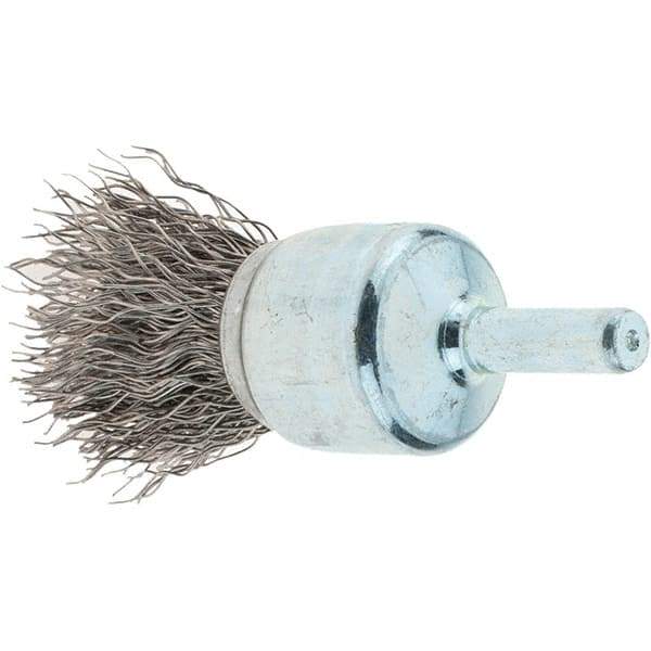 Tru-Maxx - 3/4" Brush Diam, Crimped, Flared End Brush - 1/4" Diam Steel Shank, 22,000 Max RPM - Best Tool & Supply