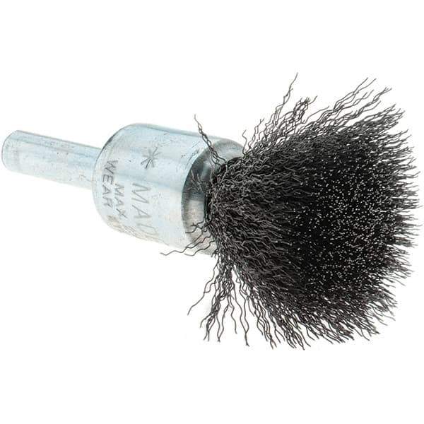 Tru-Maxx - 1/2" Brush Diam, Crimped, Flared End Brush - 1/4" Diam Steel Shank, 25,000 Max RPM - Best Tool & Supply