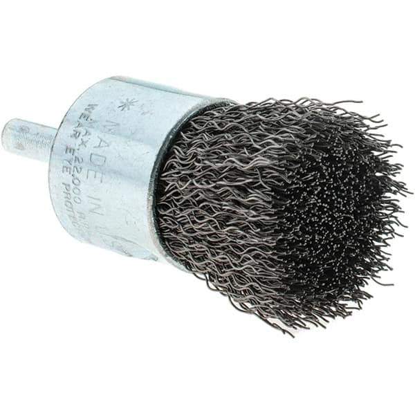 Tru-Maxx - 1" Brush Diam, Crimped, Flared End Brush - 1/4" Diam Steel Shank, 22,000 Max RPM - Best Tool & Supply