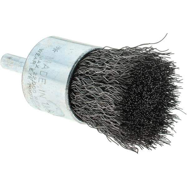 Tru-Maxx - 1" Brush Diam, Crimped, Flared End Brush - 1/4" Diam Steel Shank, 22,000 Max RPM - Best Tool & Supply