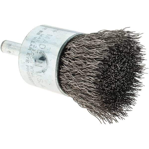 Tru-Maxx - 1" Brush Diam, Crimped, Flared End Brush - 1/4" Diam Steel Shank, 22,000 Max RPM - Best Tool & Supply