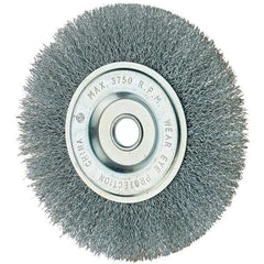 Tru-Maxx - 6" OD, 1/2" Arbor Hole, Crimped Steel Wheel Brush - 3/4" Face Width, 1-1/4" Trim Length, 0.014" Filament Diam, 6,000 RPM - Best Tool & Supply