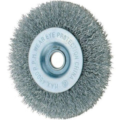 Tru-Maxx - 4" OD, 1/2" Arbor Hole, Crimped Steel Wheel Brush - 1/2" Face Width, 3/4" Trim Length, 0.014" Filament Diam, 6,000 RPM - Best Tool & Supply