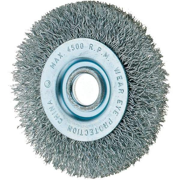 Tru-Maxx - 3" OD, 1/2" Arbor Hole, Crimped Steel Wheel Brush - 7/16" Face Width, 1/2" Trim Length, 0.008" Filament Diam, 12,500 RPM - Best Tool & Supply