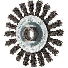 Tru-Maxx - 4" OD, 5/8-11 Arbor Hole, Knotted Steel Wheel Brush - 1/4" Face Width, 7/8" Trim Length, 0.02" Filament Diam, 20,000 RPM - Best Tool & Supply