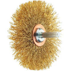 Tru-Maxx - 3" OD, 1/4" Shank Diam, Crimped Brass Wheel Brush - 1/2" Face Width, 1" Trim Length, 0.0118" Filament Diam, 20,000 RPM - Best Tool & Supply