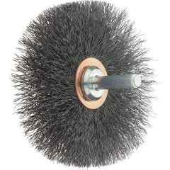 Tru-Maxx - 3" OD, 1/4" Shank Diam, Crimped Steel Wheel Brush - 1/2" Face Width, 1" Trim Length, 0.008" Filament Diam, 12,500 RPM - Best Tool & Supply