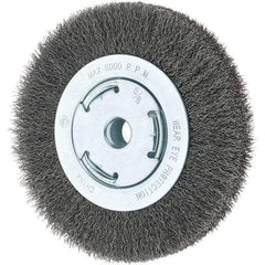 Tru-Maxx - 6" OD, 5/8-11 Arbor Hole, Crimped Steel Wheel Brush - 7/8" Face Width, 1-1/8" Trim Length, 0.014" Filament Diam, 6,000 RPM - Best Tool & Supply