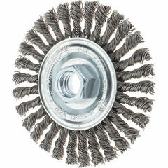 Tru-Maxx - 4" OD, 5/8-11 Arbor Hole, Stringer Bead Stainless Steel Wheel Brush - 1/4" Face Width, 7/8" Trim Length, 0.02" Filament Diam, 20,000 RPM - Best Tool & Supply