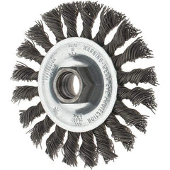 Tru-Maxx - 4" OD, 5/8-11 Arbor Hole, Knotted Steel Wheel Brush - 1/2" Face Width, 7/8" Trim Length, 0.02" Filament Diam, 20,000 RPM - Best Tool & Supply