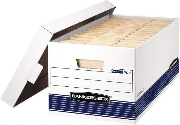 BANKERS BOX - 1 Compartment, 12-7/8" Wide x 10-1/4" High x 25-3/8" Deep, Storage Box - Corrugated Cardboard, White/Blue - Best Tool & Supply