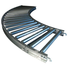 Gravity Conveyors; Conveyor Type: Roller; Component: 90 Degree Curved Conveyor; Telescopic: No; Roller Diameter (Decimal Inch): 1.3800; Overall Width: 18; Wheel Material: Galvanized Steel; Minimum Extended Length: 54.0000 in; Maximum Extended Length: 54.0