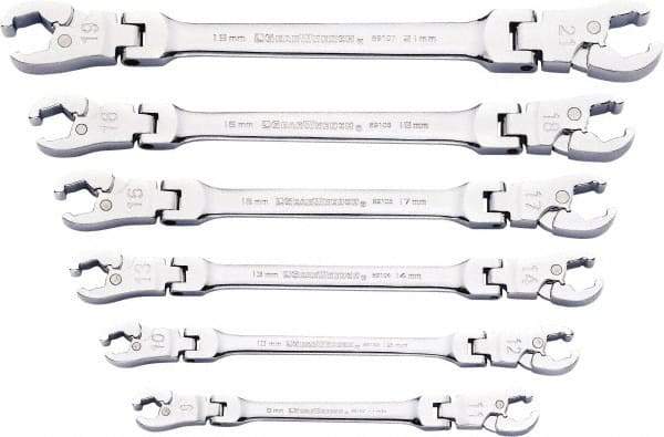 GearWrench - 9 x 11mm, Double End Head, Ratcheting Flare Nut Wrench - 7-3/4" OAL, Steel, Full Polish, 6 Points - Best Tool & Supply