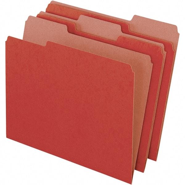 Pendaflex - 9-1/2 x 11-5/8", Letter Size, Red, File Folders with Top Tab - 11 Point Stock, Assorted Tab Cut Location - Best Tool & Supply