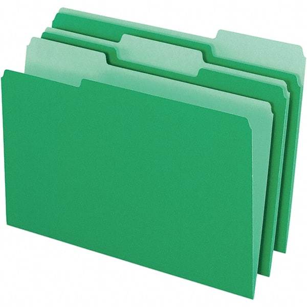 Pendaflex - 9-1/2 x 14-5/8", Legal, Green/Light Green, File Folders with Top Tab - 11 Point Stock, Assorted Tab Cut Location - Best Tool & Supply