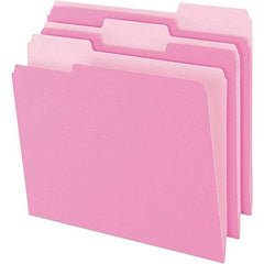 Pendaflex - 9-1/2 x 11-5/8", Letter Size, Pink, File Folders with Top Tab - 11 Point Stock, Assorted Tab Cut Location - Best Tool & Supply