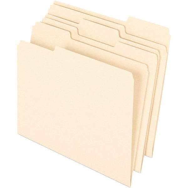 Pendaflex - 9-1/2 x 11-5/8", Letter Size, Manila, File Folders with Top Tab - 11 Point Stock, Assorted Tab Cut Location - Best Tool & Supply