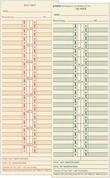 TOPS - 4-1/16" High x 11-1/8" Wide Bi-Weekly Time Cards - Use with Acroprint L34B, Cincinnati CH-131, Lathem CH-131, Simplex 10-100382, 1950-9631 - Best Tool & Supply