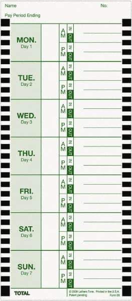 Lathem Time - 1" High x 3-3/4" Wide Weekly Time Cards - Use with Lathem Model 800P - Best Tool & Supply