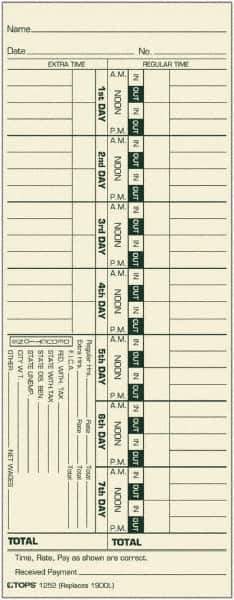 TOPS - 9-39/64" High x 6-5/16" Wide Weekly Time Cards - Use with Acroprint 1900L, Lathem 1900L - Best Tool & Supply