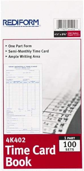 REDIFORM - 29/32" High x 4-13/64" Wide Bi-Weekly Time Cards - Use with Manual Time Record - Best Tool & Supply