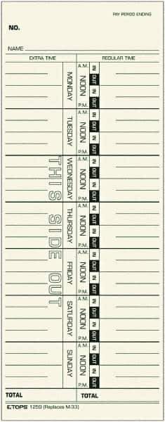 TOPS - 3-29/32" High x 9-39/64" Wide Weekly Time Cards - Use with Acroprint M33, IBM 10-800292, Lathem 33, Simplex 10-100382, 10-800292, 1950-9305, 1950-9361 - Best Tool & Supply