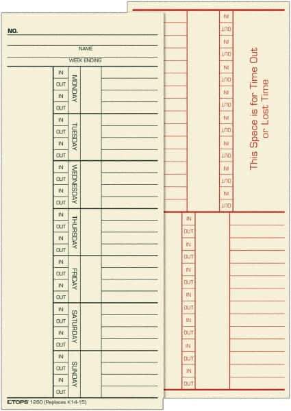 TOPS - 6-13/32" High x 9-1/2" Wide Weekly Time Cards - Use with Cincinnati K14-15 - Best Tool & Supply