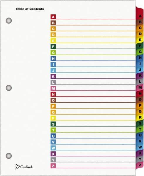 Cardinal - 11 x 8 1/2" 26 Tabs, 3-Hole Punched, Index Tab - Multi-Color Tabs, Multi-Color Folder - Best Tool & Supply