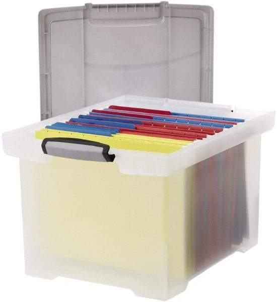 Storex - 1 Compartment, 18-1/2" Wide x 10-7/8" High x 14-1/4" Deep, Portable Storage Box - Plastic, Clear & Silver - Best Tool & Supply