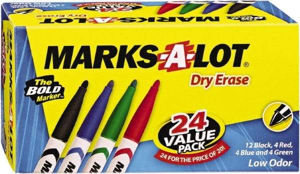 Marks-A-Lot - Assorted Colors, Pen Style, Bullet Tip, 24 Set Dry Erase Markers - For Use with Dry Erase Marker Boards - Best Tool & Supply